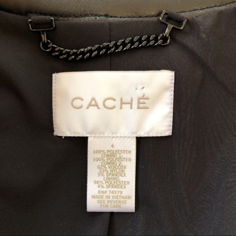 Cache Leather Trim Black Gold Jacket Blazer Size 4 - Picture 6 of 7